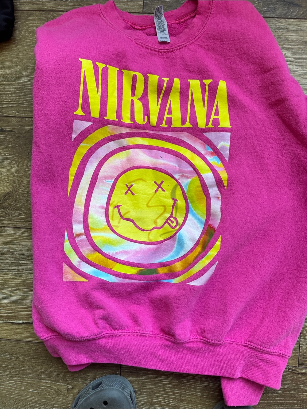 NIRVANA Hot Pink Kids Graphic Sweatshirt with Yellow Logo